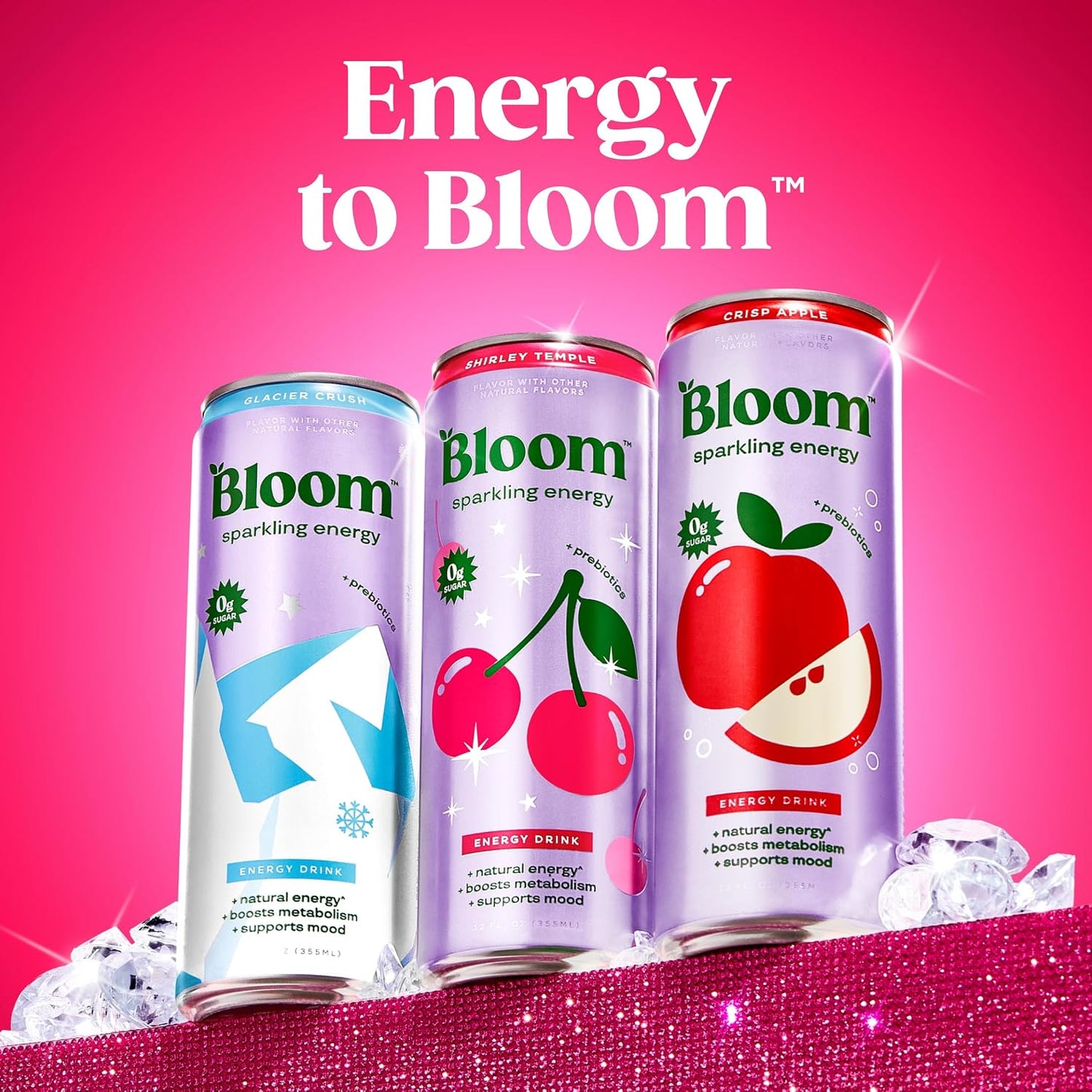 Bloom Nutrition Zero Sugar Energy Drink, Apple Crisp, 12oz 12pk