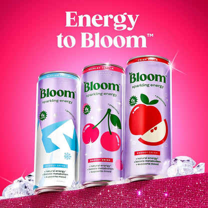 Bloom Nutrition Zero Sugar Energy Drink, Apple Crisp, 12oz 12pk