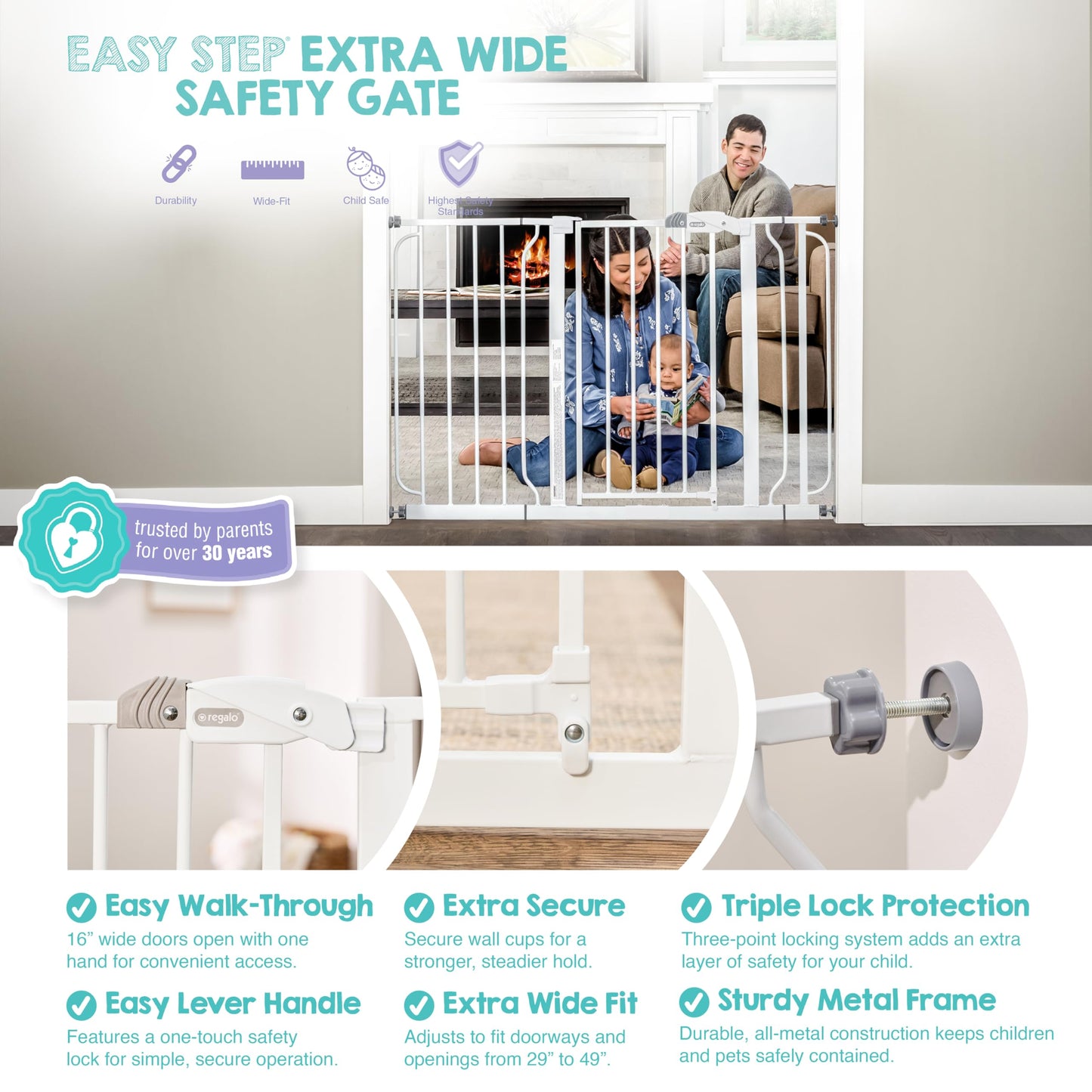 Regalo Safety 29"-38.5" Easy Step Baby Gate, Bottom of Stairs & Doorways