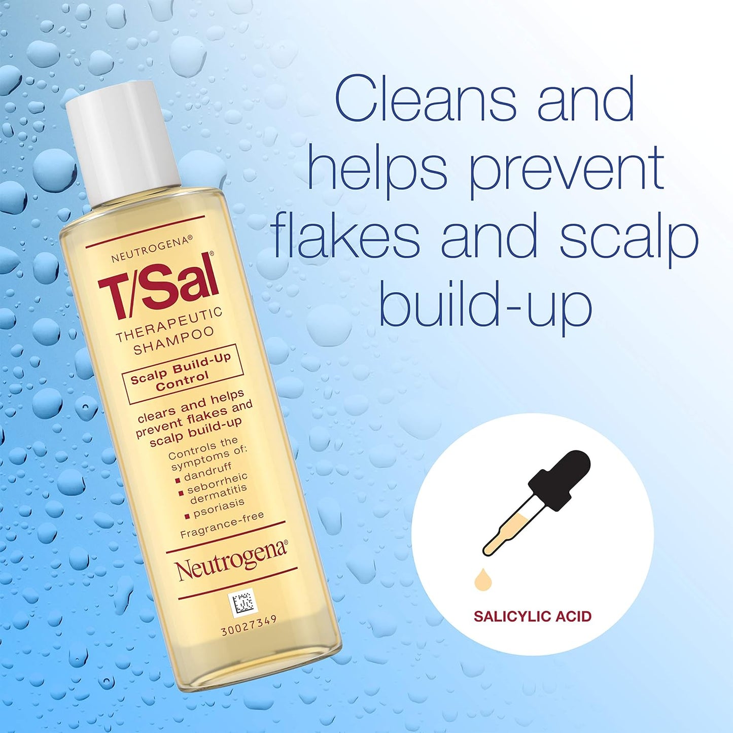 Neutrogena T/Sal Therapeutic Dandruff Shampoo, Scalp Build-Up Control, 3% Salicylic Acid,Psoriasis Treatment, Seborrheic Dermatitis Shampoo, Clears Flakes, Fragrance Free, 4.5 fl oz | Scalp Build-up Shampoo, 3% Salicylic Acid, Scalp Psoriasis Treatment, S