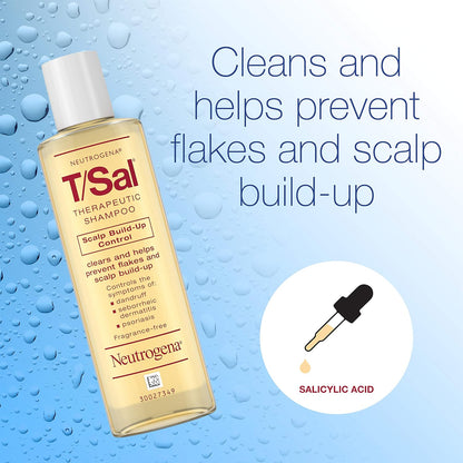 Neutrogena T/Sal Therapeutic Dandruff Shampoo, Scalp Build-Up Control, 3% Salicylic Acid,Psoriasis Treatment, Seborrheic Dermatitis Shampoo, Clears Flakes, Fragrance Free, 4.5 fl oz | Scalp Build-up Shampoo, 3% Salicylic Acid, Scalp Psoriasis Treatment, S