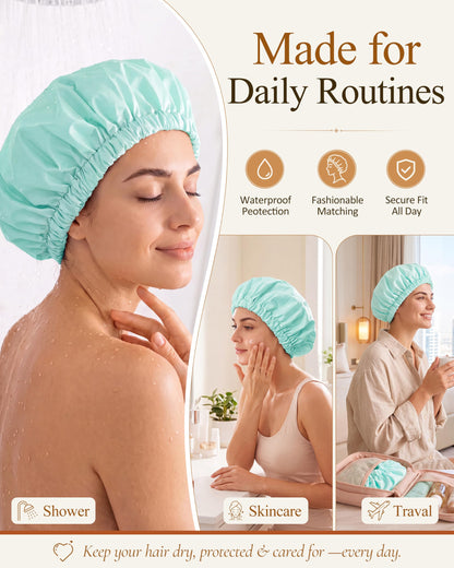 Edoneery Shower Caps for Women Reusable Waterproof, Shower Hair Cap
