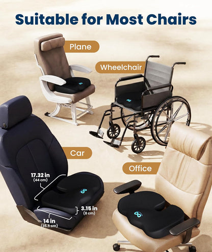 Everlasting Comfort Doctor Recommended Memory Foam Seat Cushion for Office Chairs & Car - Ergonomic Office Desk Accessories - Cushions for Tailbone Pain Relief, Sciatica (Black, Large)