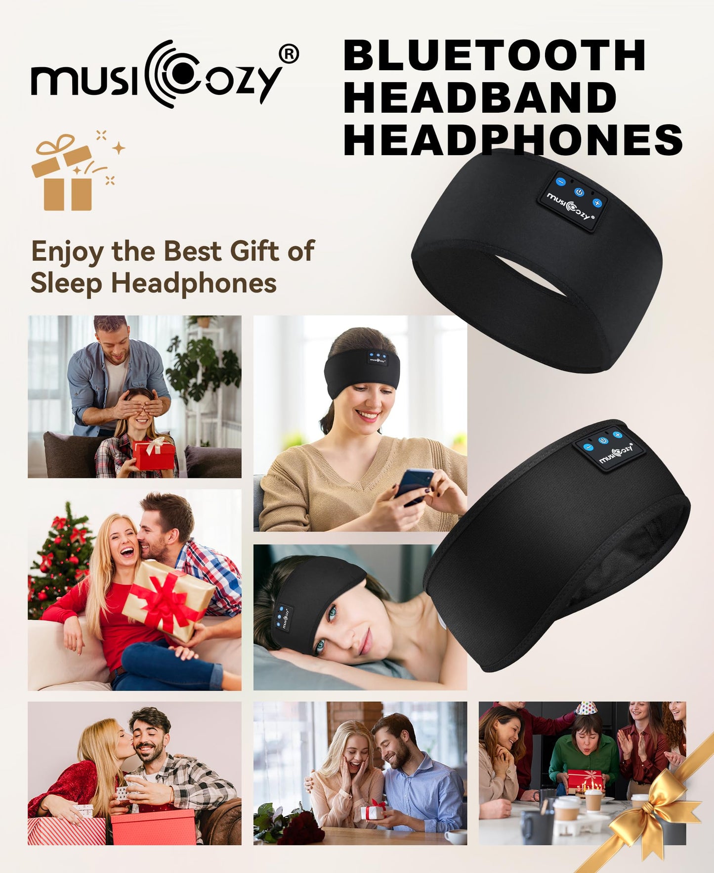 MUSICOZY Sleep Headphones Bluetooth Headband Headphones for Side Sleepers
