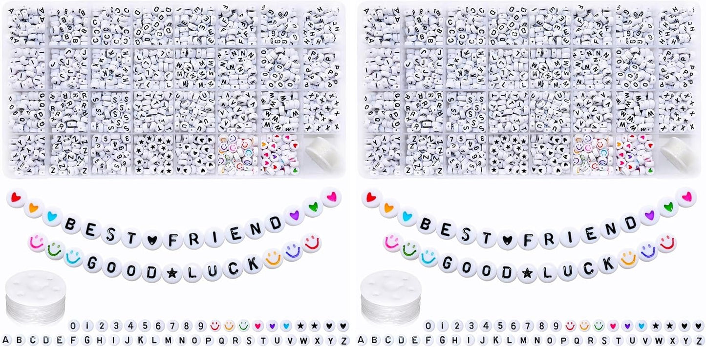 Looconi 810pcs Gold Letter Beads Square 6x6mm White Cube Acrylic Alphabet A-Z with Heart Pattern and Crystal Line for Jewelry Making