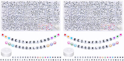 Looconi 810pcs Gold Letter Beads Square 6x6mm White Cube Acrylic Alphabet A-Z with Heart Pattern and Crystal Line for Jewelry Making