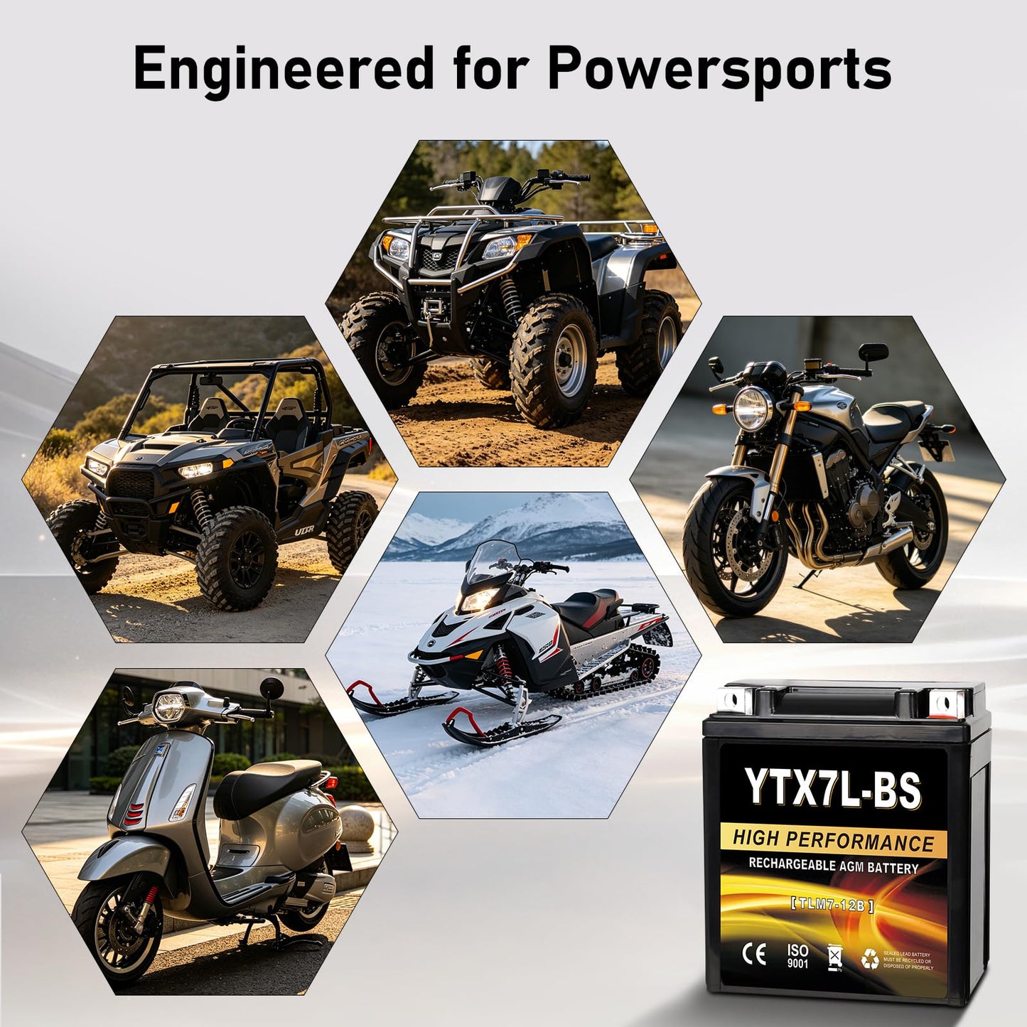 YTX14AH-BS 12V 12Ah Motorcycle Battery, 220CCA Rechargeable Maintenance Free Sealed AGM Battery, Powersport Replacement for ATV, UTV, Scooter