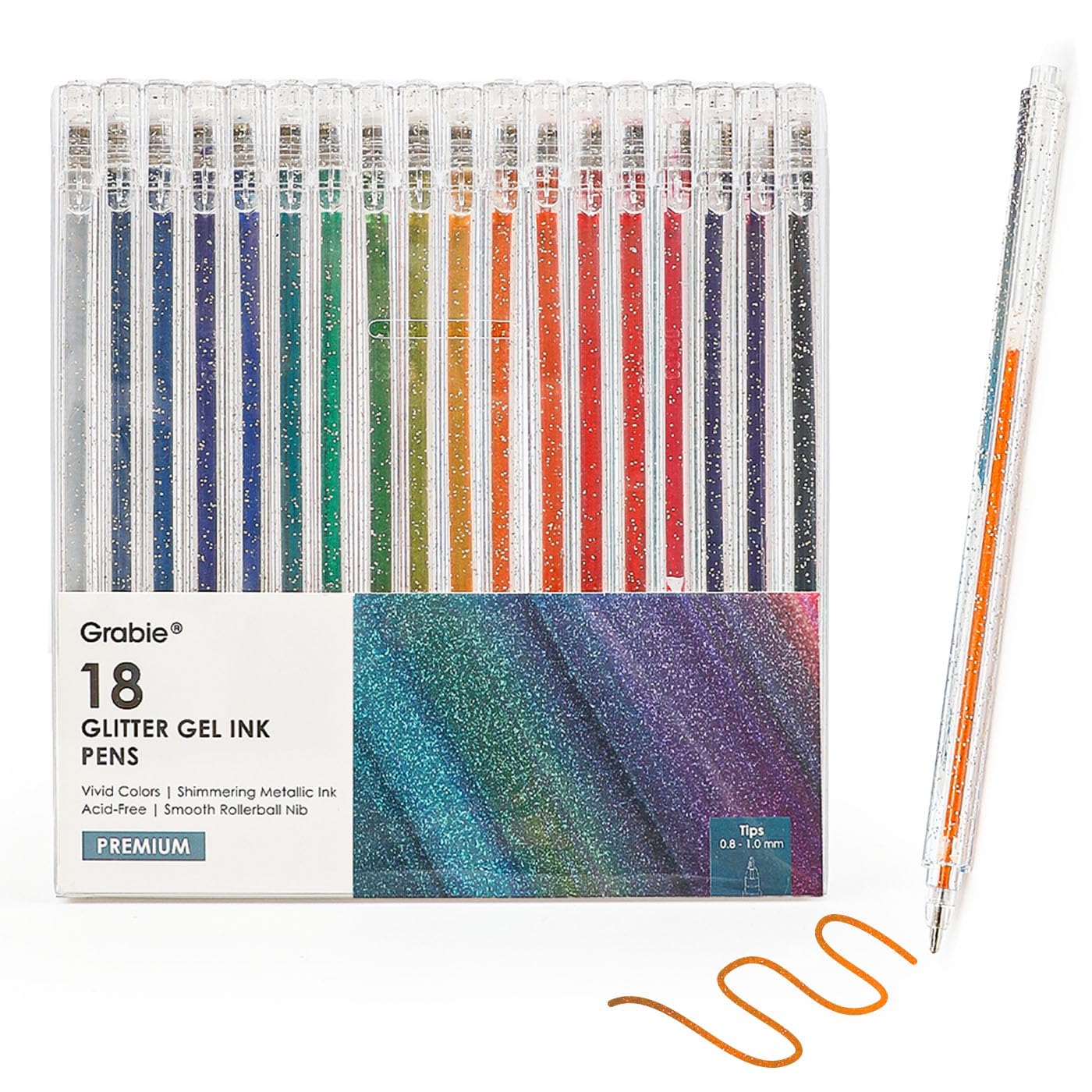 Grabie 18 Color Glitter Gel Pens, Retractable Sparkle Art Pens