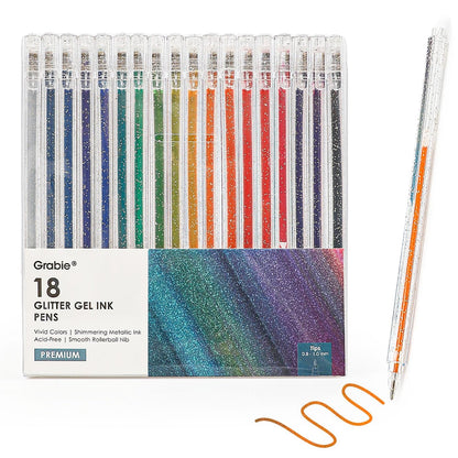 Grabie 18 Color Glitter Gel Pens, Retractable Sparkle Art Pens