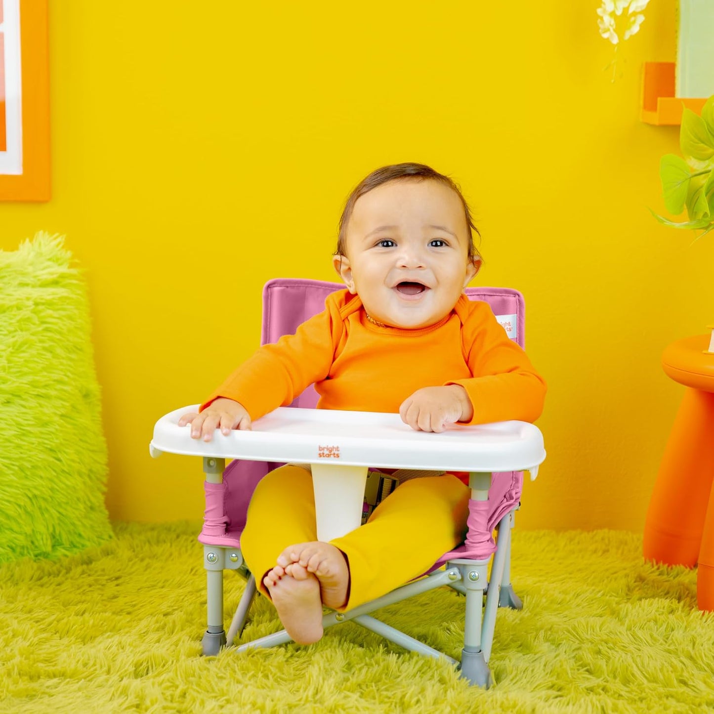 Bright Starts Pop 'N Sit Portable Booster, Indoor/Outdoor Use, Floor Seat with Feeding Tray, Teal, 6 Mos - 3 Yrs