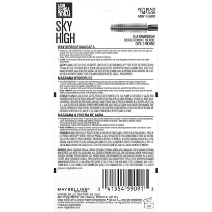 Maybelline Lash Sensational Sky High Washable Mascara Makeup, Volumizing, Lengthening, Defining, Curling, Multiplying, Buildable Formula, Blackest Black, 1 Count