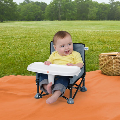 Bright Starts Pop 'N Sit Portable Booster, Indoor/Outdoor Use, Floor Seat with Feeding Tray, Teal, 6 Mos - 3 Yrs