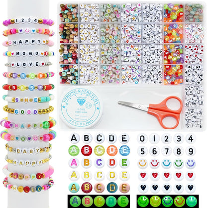 Looconi 810pcs Gold Letter Beads Square 6x6mm White Cube Acrylic Alphabet A-Z with Heart Pattern and Crystal Line for Jewelry Making