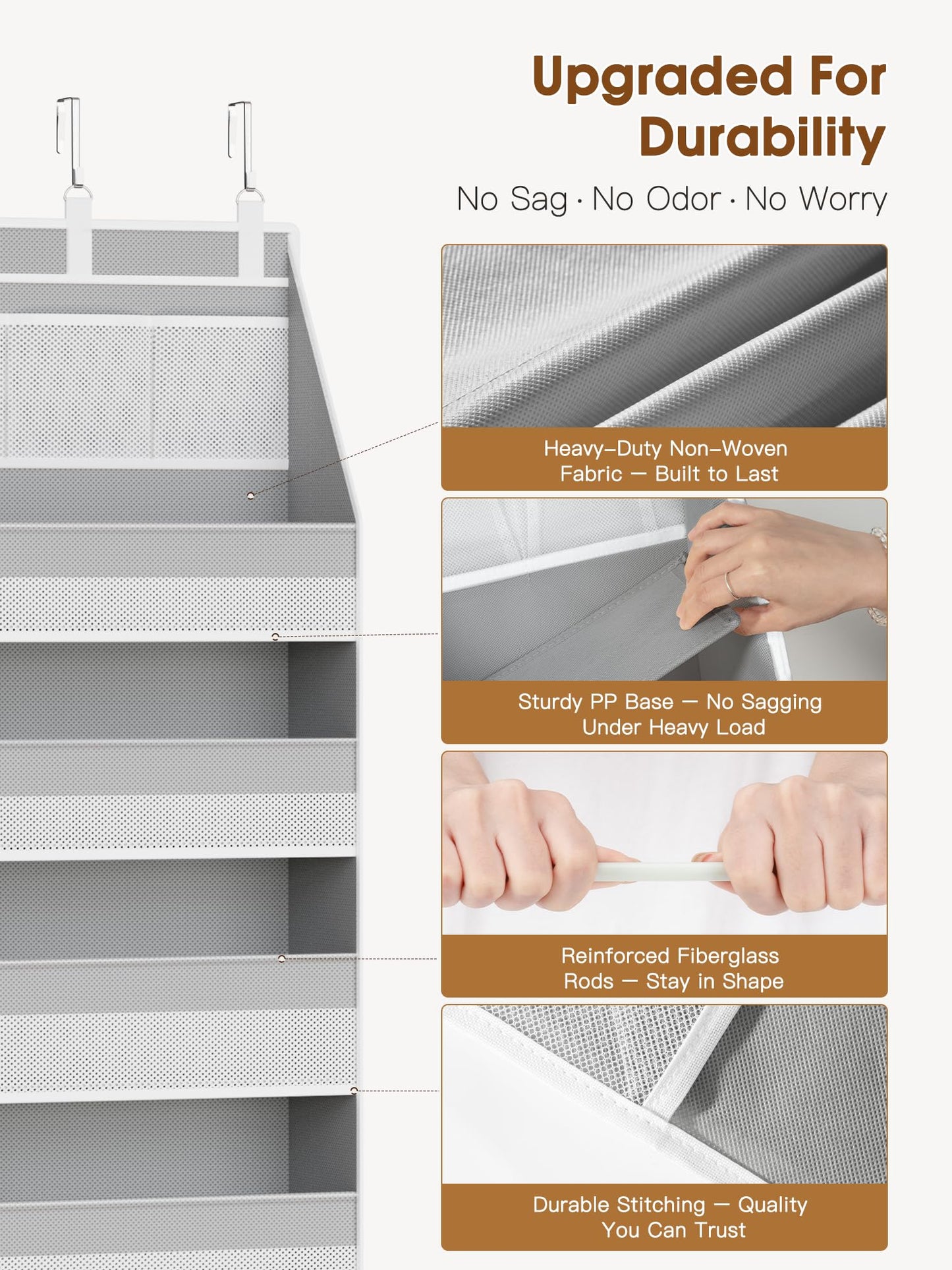 Criusia Over the Door Organizer, Heavy-Duty 6-Shelf Hanging Storage with 13 Mesh Pockets, 55lbs Capacity Behind the Door Storage for Nursery, Bathroom, Bedroom, and Dorm, White