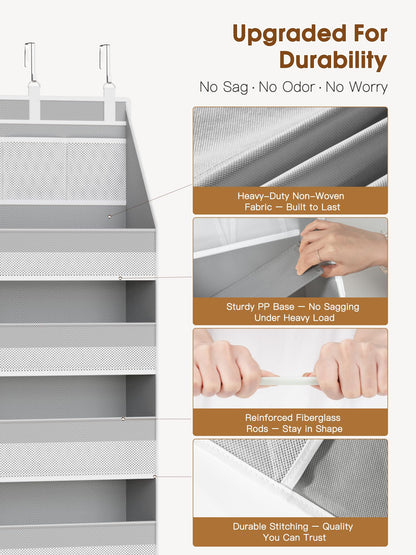 Criusia Over the Door Organizer, Heavy-Duty 6-Shelf Hanging Storage with 13 Mesh Pockets, 55lbs Capacity Behind the Door Storage for Nursery, Bathroom, Bedroom, and Dorm, White