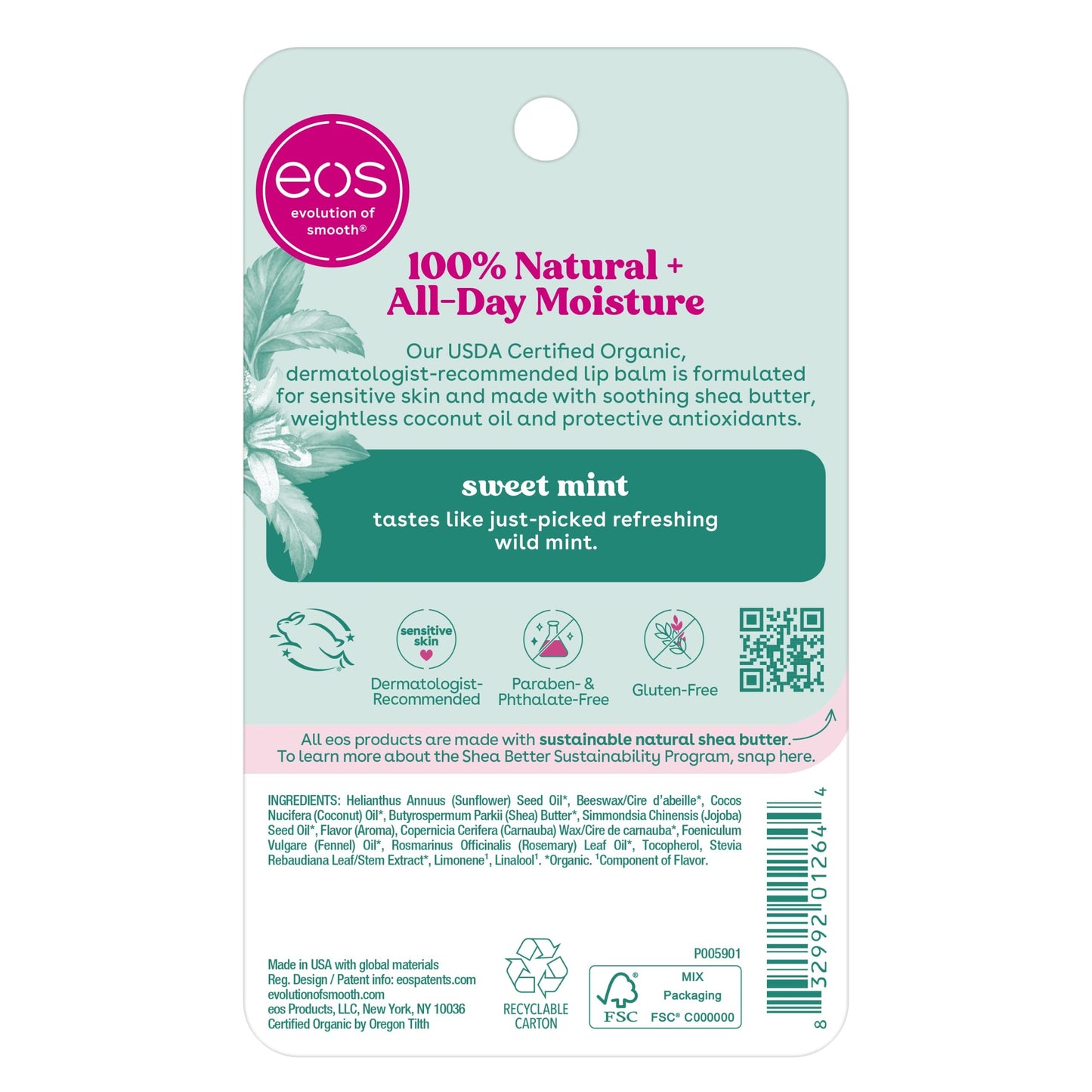 eos 100% Natural Lip Balm - Strawberry Sorbet and Pomegranate Raspberry, All-Day Moisture, Lip Care Products, 0.14 oz, 2-Pack