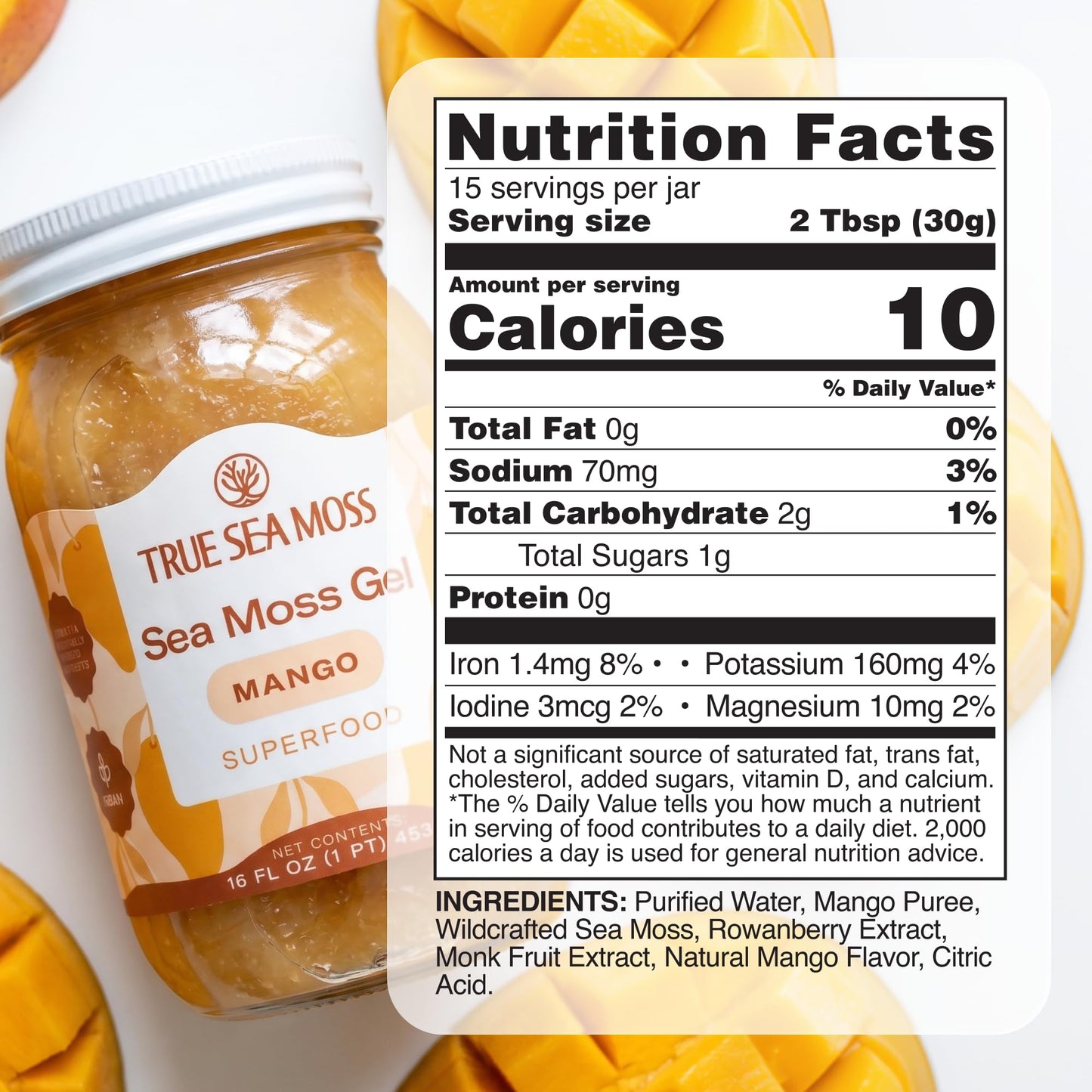 TrueSeaMoss Sea Moss Gel – Made in USA – Wildcrafted Seamoss, Fruits & Jarred Vegetables – Mango, Pack of 3 (Labels may Vary)
