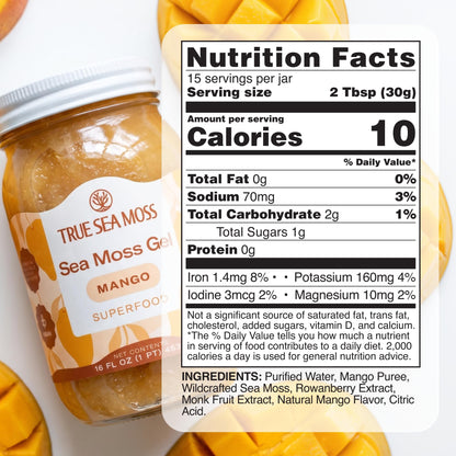 TrueSeaMoss Sea Moss Gel – Made in USA – Wildcrafted Seamoss, Fruits & Jarred Vegetables – Mango, Pack of 3 (Labels may Vary)