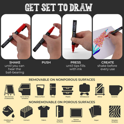 Bandle B. Chalk Markers - 8 Vibrant, Erasable, Non-Toxic, Water-Based, Reversible Tips. For Glass or Chalkboard Markers for Businesses, Restaurants, Liquid Drawing Chalk (Vibrant 6mm)