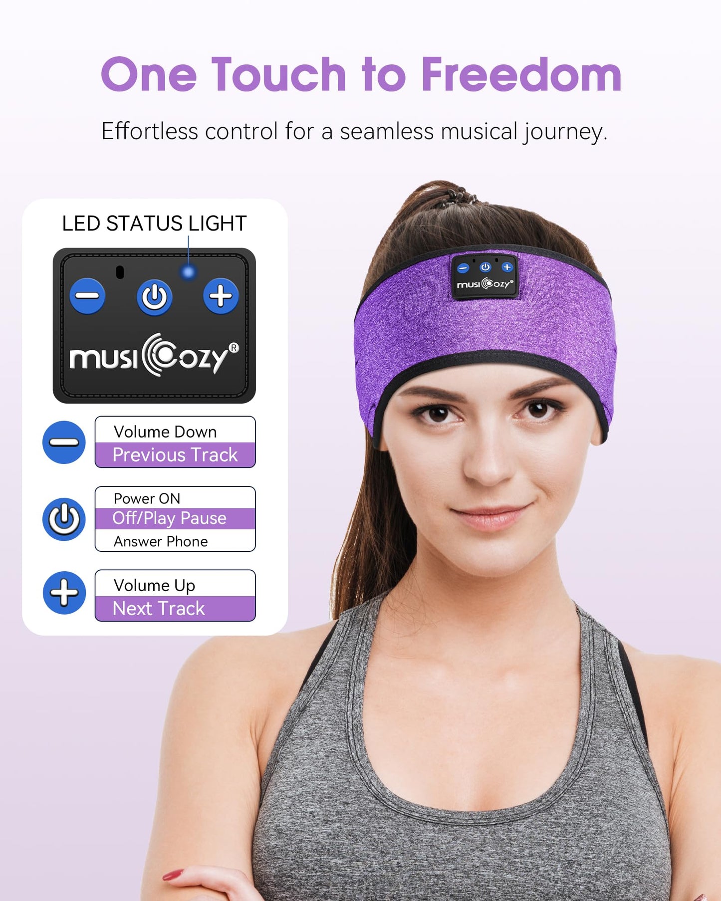 MUSICOZY Sleep Headphones Bluetooth Headband Headphones for Side Sleepers