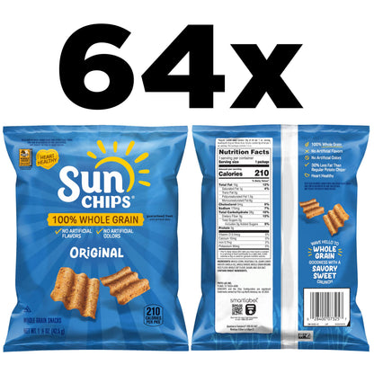 SunChips 100% Whole Grain Chips, Variety Pack, 1 oz Bags, Pack of 40, No Artificial Flavors, Colors