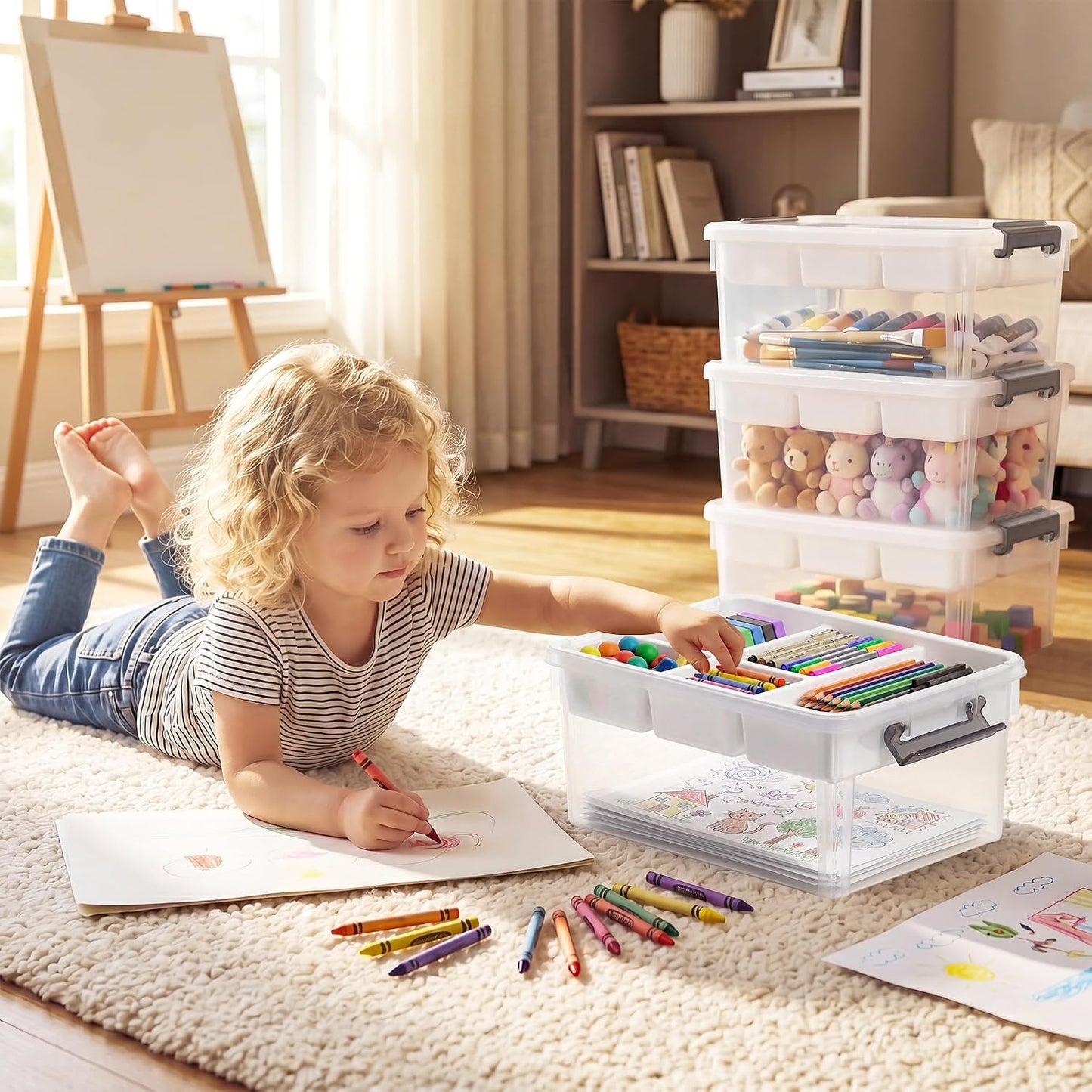 Citylife 6Qt 4Packs Clear Craft Organizers and Storage BOX, Sensory Bins