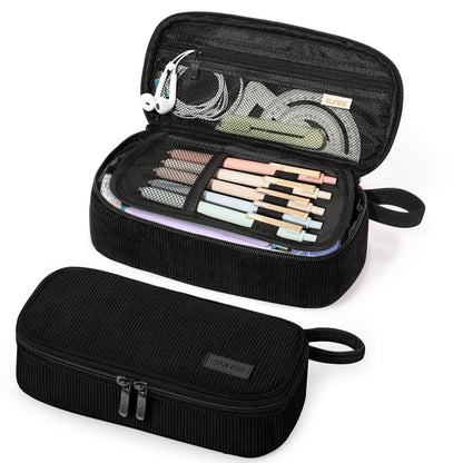 SUNEE Cute Pencil Case, Soft Corduroy Large Capacity Pencil Pouch, Aesthetic Zipper Pencil Bag, Big Storage Pen Organizer for Stationery, Pencil Box Back to School Supplies for Teen Girls Boys, Beige