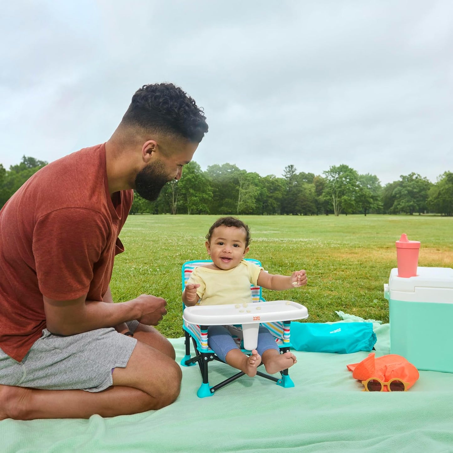 Bright Starts Pop 'N Sit Portable Booster, Indoor/Outdoor Use, Floor Seat with Feeding Tray, Teal, 6 Mos - 3 Yrs