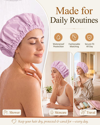 Edoneery Shower Caps for Women Reusable Waterproof, Shower Hair Cap