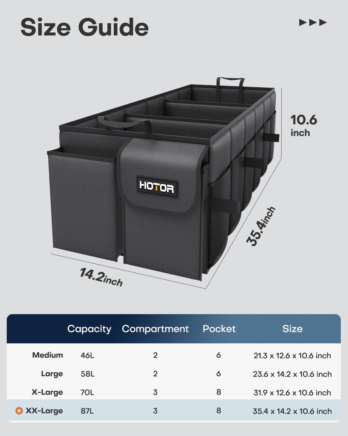 HOTOR Trunk Organizer - Foldable Car Organizer for SUVs & Sedans Storage