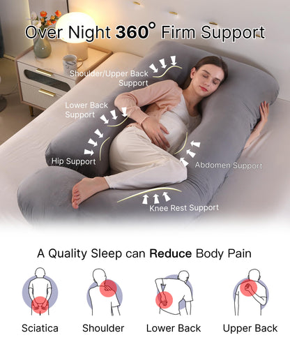 ALLOPERA Pregnancy Pillow, Full Body Maternity Pillow 57 inch, with Removable Washable Cover - Sleep Support for Legs, Back, Neck, Shoulder, HIPS, Belly, Velvet Cover-Grey-Dark Blue