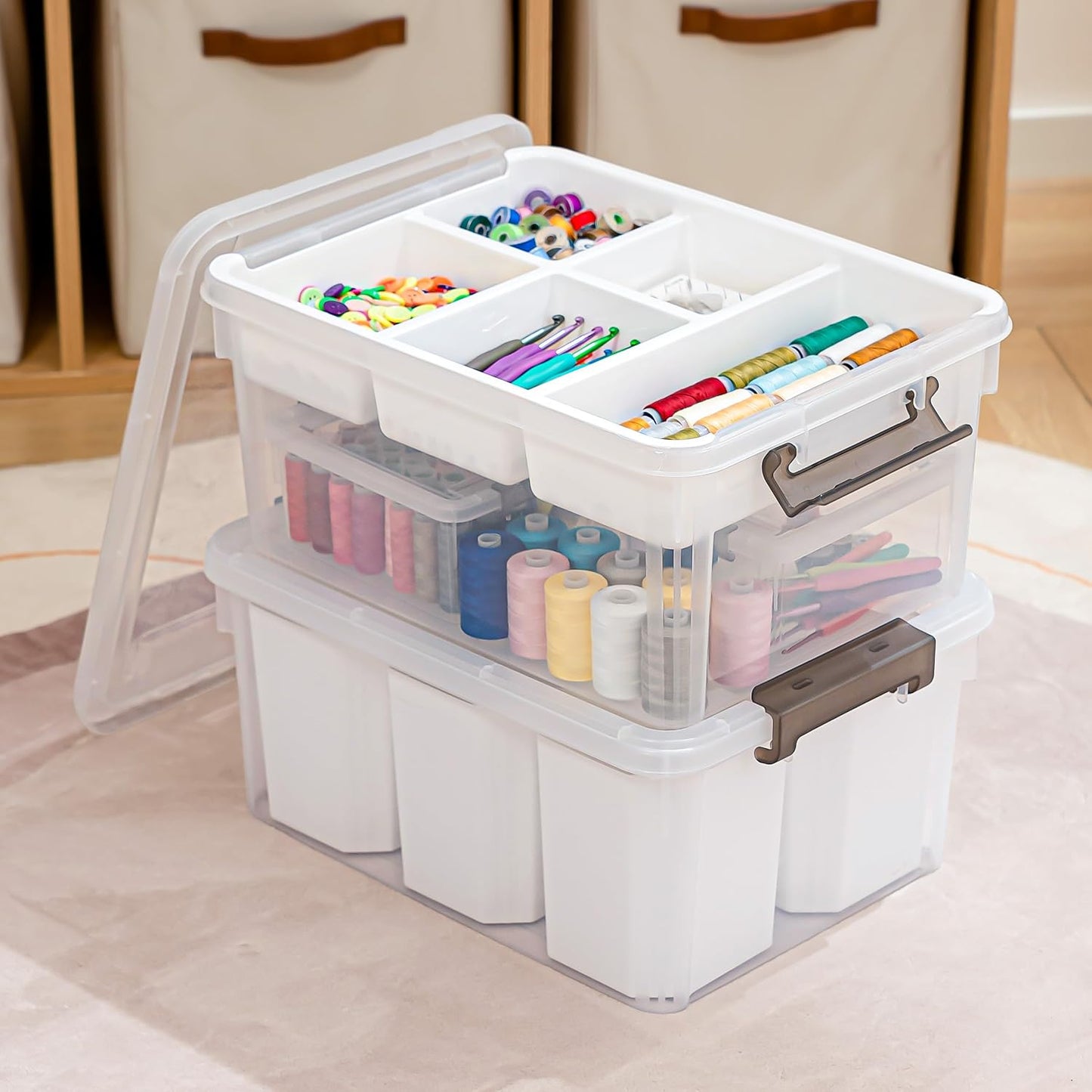 Citylife 6Qt 4Packs Clear Craft Organizers and Storage BOX, Sensory Bins