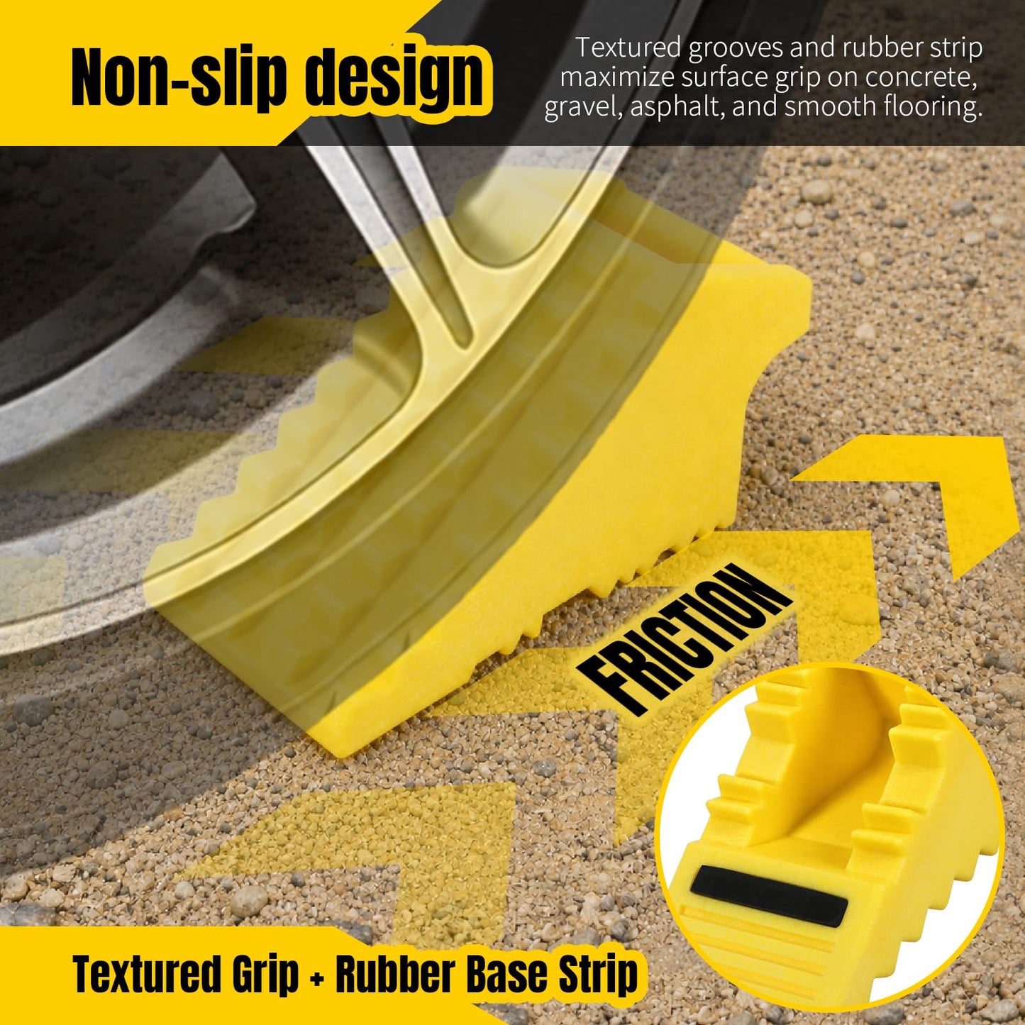 MaxxHaul Solid Rubber Wheel Chock 2-Pack | 8" x 4" x 6" Heavy-Duty Tire Stop | Non-Slip Traction Pads | Built-in Handle | All-Weather Vehicle Safety Block | Black | (70472)