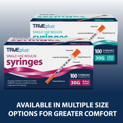 TRUEplus Single-Use Insulin Syringes, 31G, 0.3cc, 5/16 Inch, 100 Count