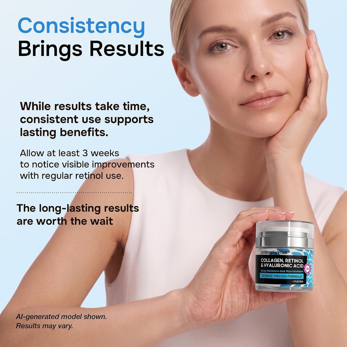 SimplyVital Face Moisturizer Retinol Collagen Hyaluronic Acid Cream 3.4 oz