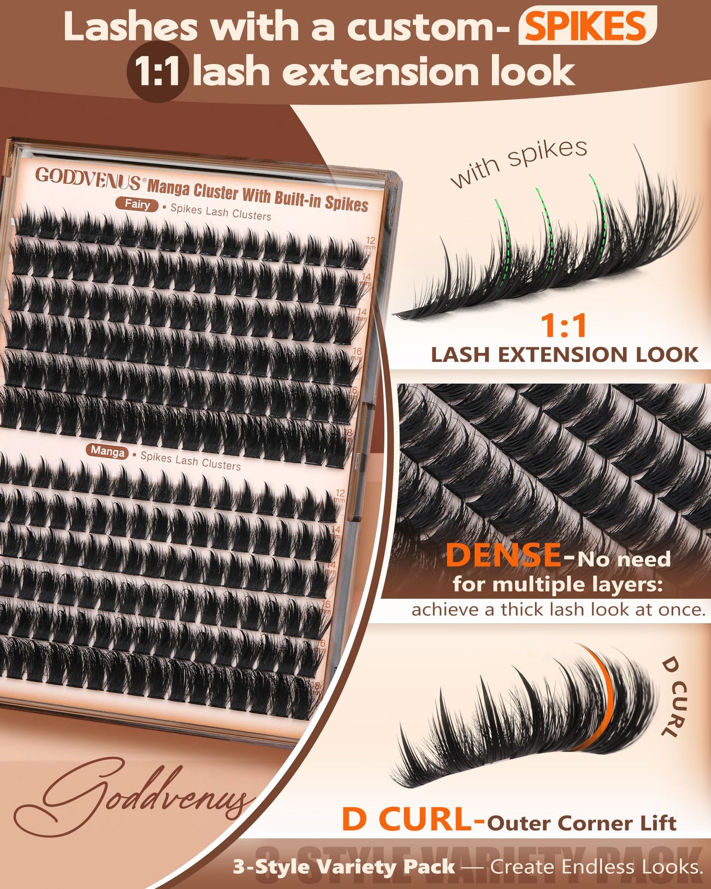 Goddvenus Pre-made Spikes Lash Clusters Wispy Manga Eyelash Clusters