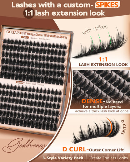 Goddvenus Pre-made Spikes Lash Clusters Wispy Manga Eyelash Clusters