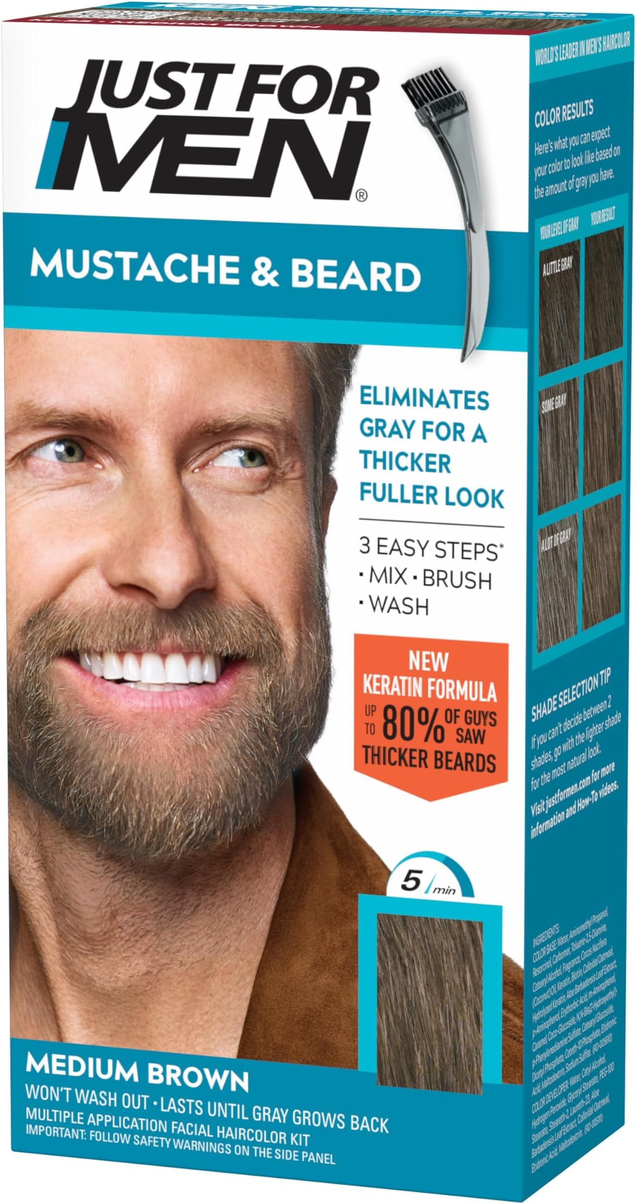 JUST FOR MEN Mustache & Beard Dye, Keratin, Medium Brown M-35 (1 Pack)