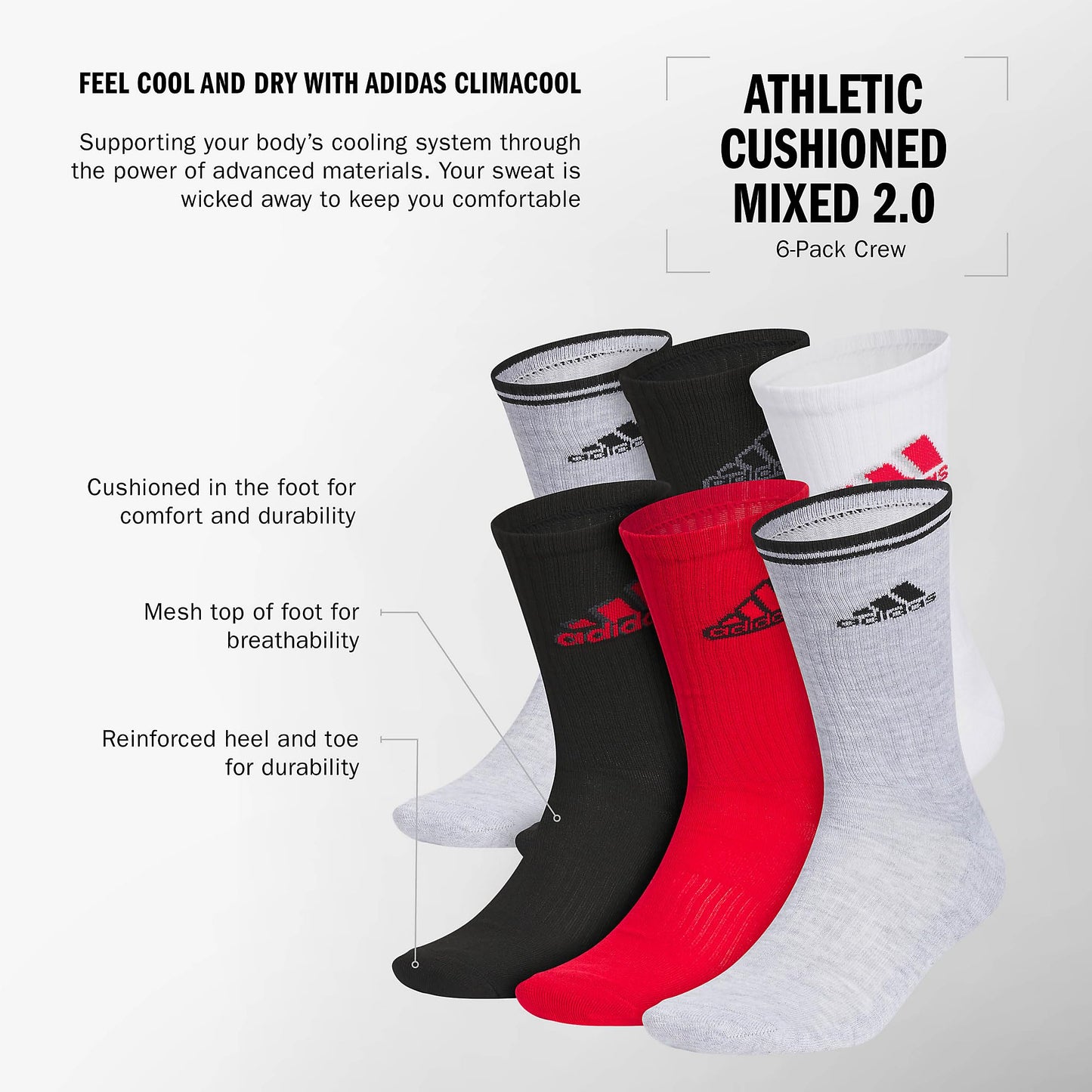 adidas Athletic Cushioned 6-Pack Crew