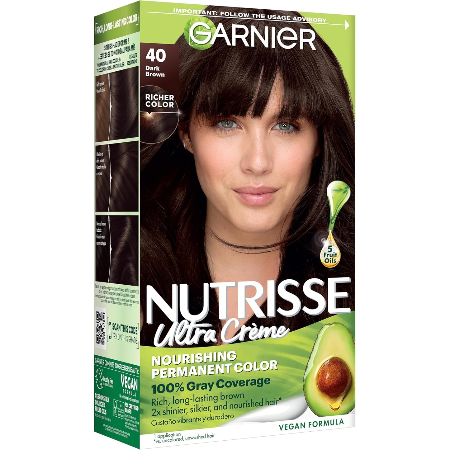 Garnier Nutrisse Ultra Crème Hair Color, Permanent Hair Dye with 100% Gray Coverage, Vegan & Cruelty-Free, 33 Darkest Golden Brown (Caramel Fudge), 1 Count