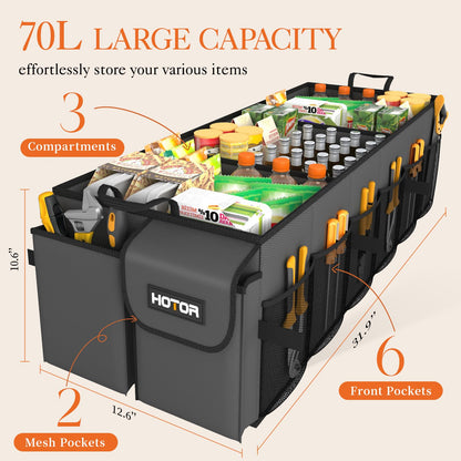 HOTOR Trunk Organizer - Foldable Car Organizer for SUVs & Sedans Storage