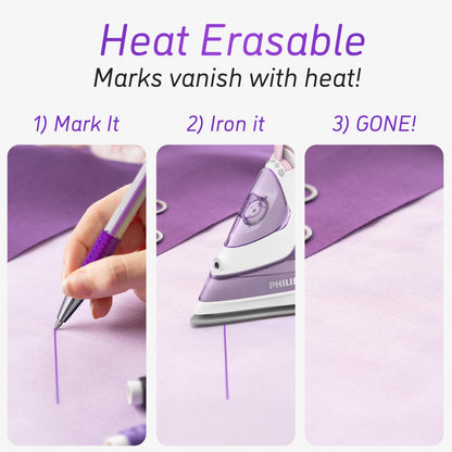 Lange & König 4x Heat Erasable Fabric Marking Pens for Sewing - 4 Pens + 8 Refills - Sewing Supplies Quilting Supplies Table Accessories Embroidery Pen Tailors Chalk Alternative