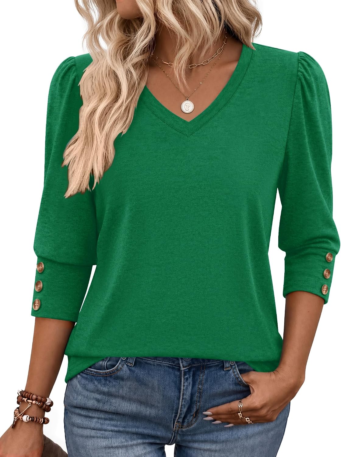 Zeagoo Womens 3/4 Sleeve V Neck T Shirts Dressy Casual Tops