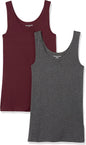 Amazon Essentials Women's Slim-Fit Ribbed Scoop Neck Tank Tops, Pack of 2