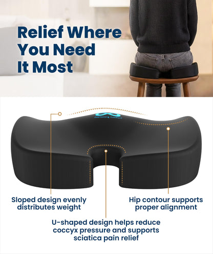 Everlasting Comfort Doctor Recommended Memory Foam Seat Cushion for Office Chairs & Car - Ergonomic Office Desk Accessories - Cushions for Tailbone Pain Relief, Sciatica (Black, Large)