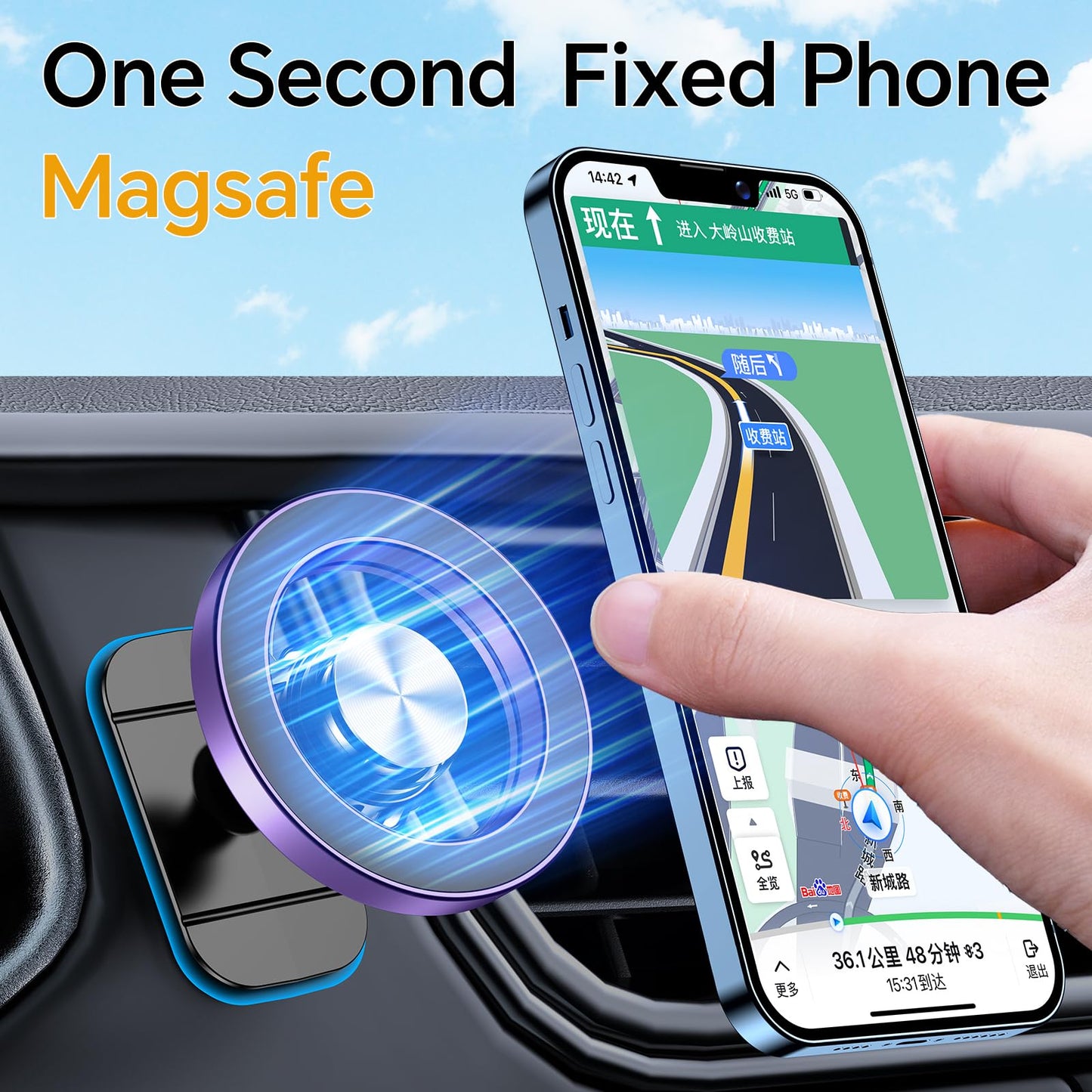 for iPhone Magsafe car Mount【20 Strong Magnets】Magnetic Phone Holder for Car Dashboard【360° Rotation】Hands Free Car Phone Holder Mount Dash Fit iPhone 15 14 13 12 Pro Max Plus MagSafe Car Accessories