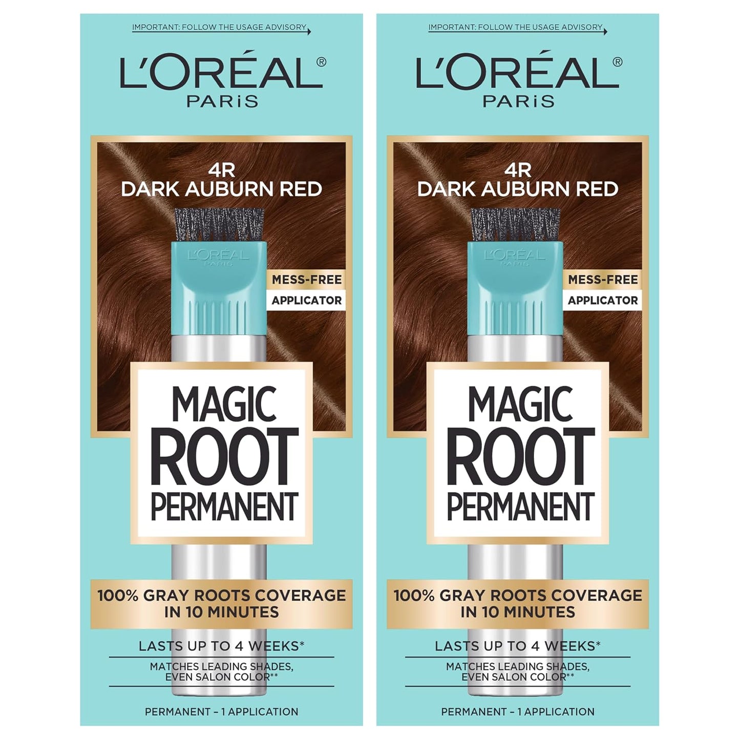 L'Oreal Paris Magic Root Permanent Hair Color Kit, 100% Gray Hair Coverage In Just 10 Minutes, Precision Brush Applicator for Seamless Application, 4 Dark Brown (2 Count)