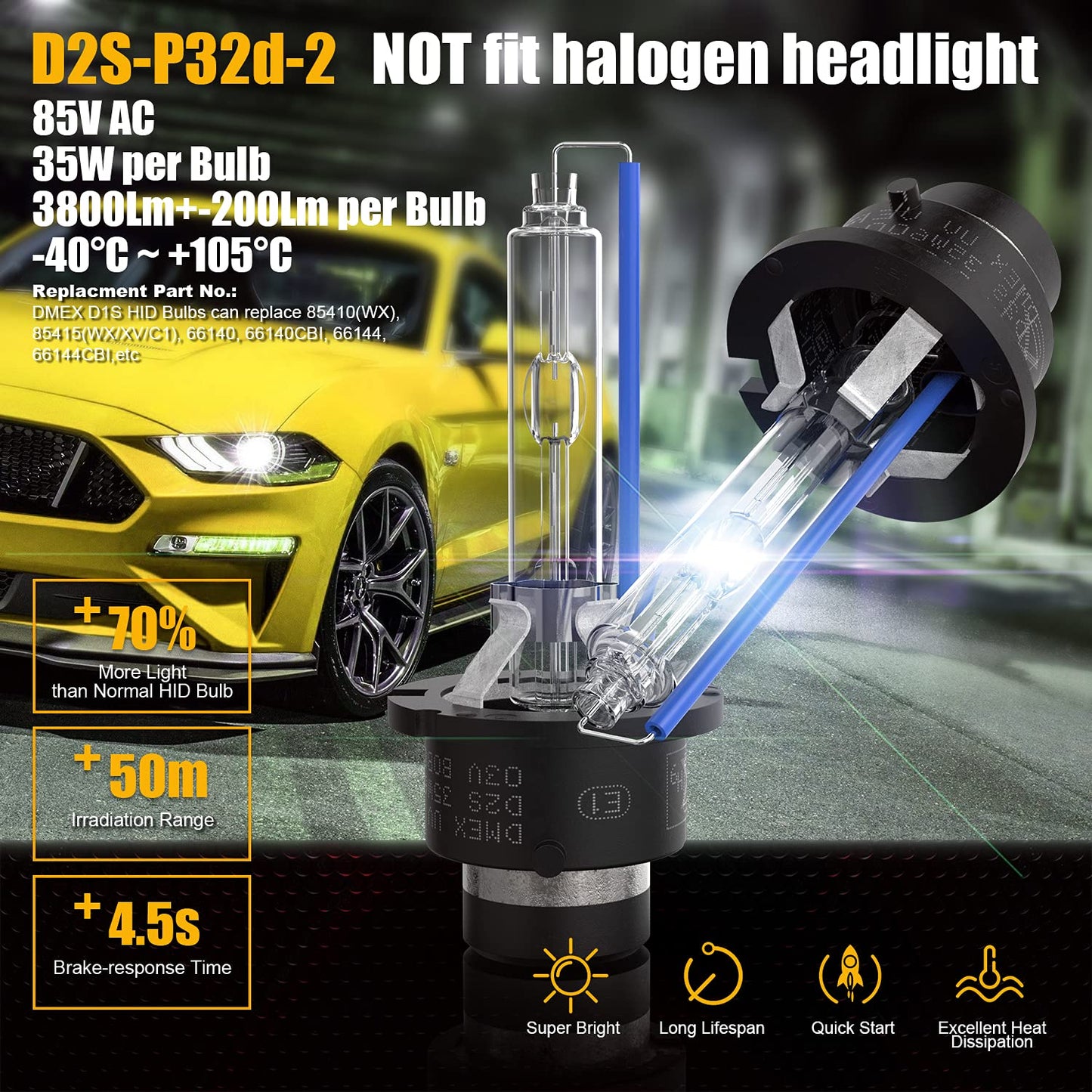 DMEX D3S HID Headlight Bulbs 8000K White Blue Xenon 35W 66340 42403 42302 Replacement - Pack of 2 (Not fit Halogen Headlamp)