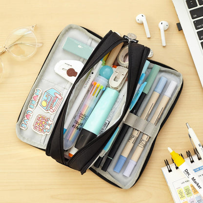 CICIMELON Large Capacity Pencil Case 3 Compartment Pouch Pen Bag for School Teen Girl Boy Men Women (Pink)