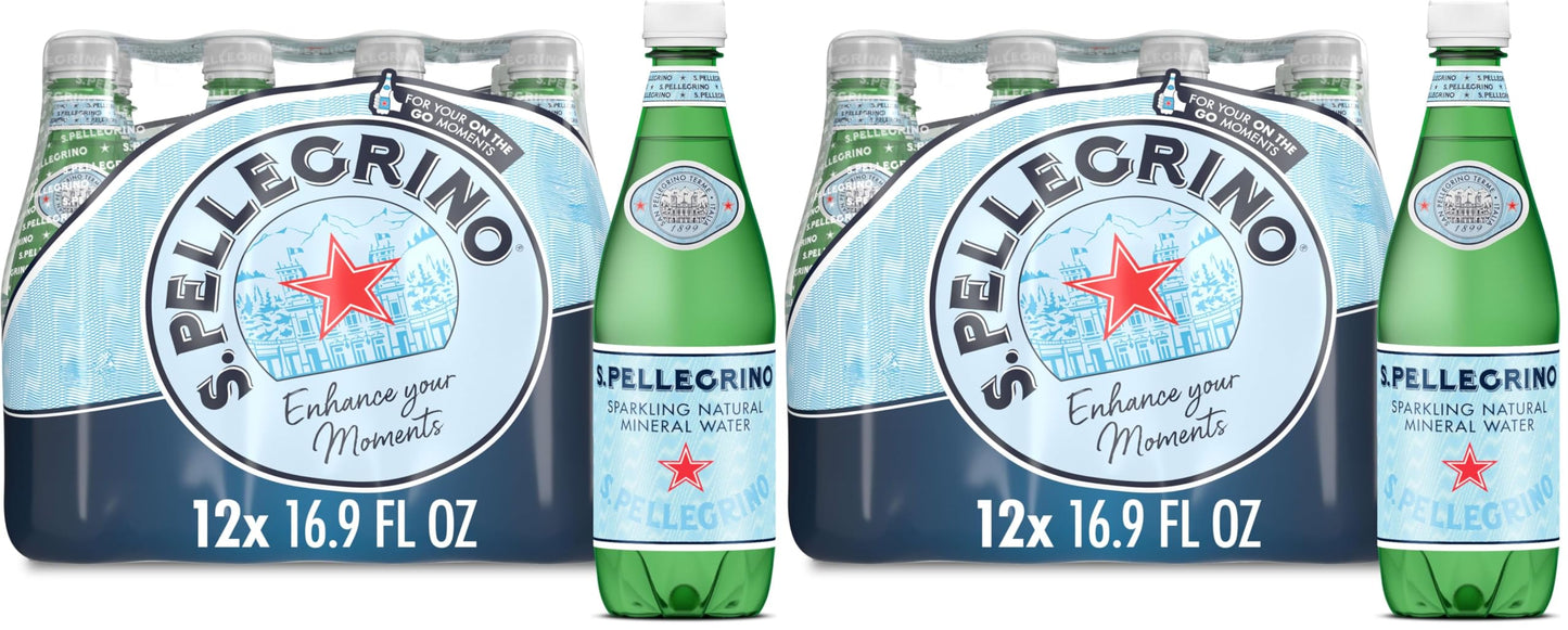 S.Pellegrino Sparkling Natural Mineral Water, Plastic Bottles, 16.9 Fl Oz (Pack of 12)
